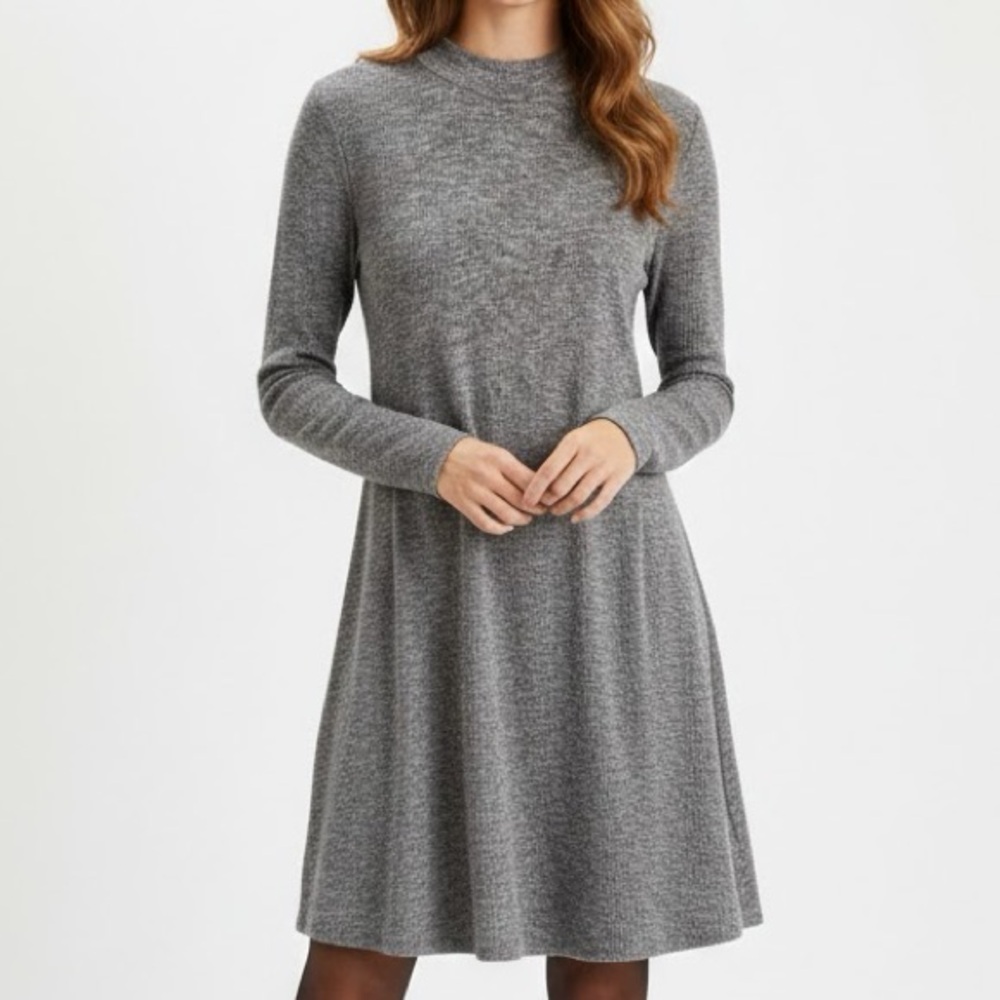 Madewell Gray Stretch Knit Ribbed Long Sleeve Mini Dress Large